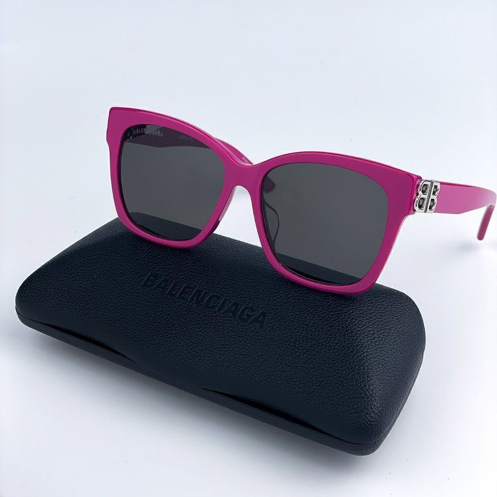 SALE! NEW Balenciaga BB0102SA 013 Fuchsia Pink Grey Square Women Sunglasses - Picture 3 of 11
